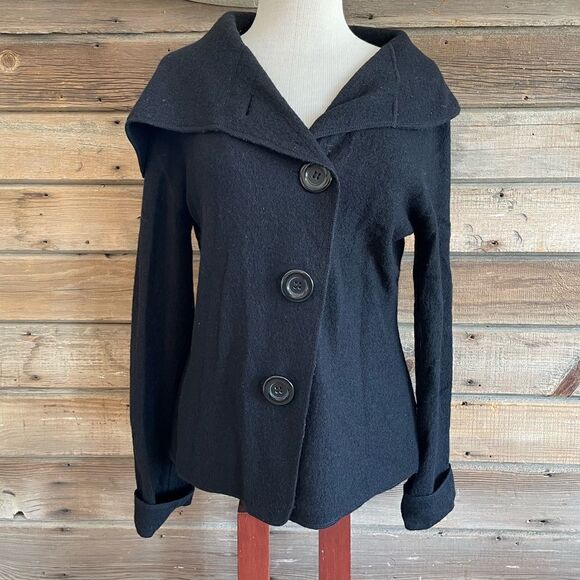 Joseph A. Black Wool Button Down Jacket Size L EUC - Picture 1 of 8